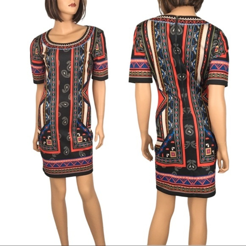 Jealous Tomato Geometric Paisley Dress Red Black Woman’s M Colorful Graphic - Picture 2 of 13